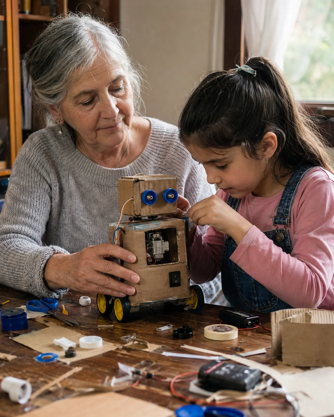Abuela y nieta construyen un robot